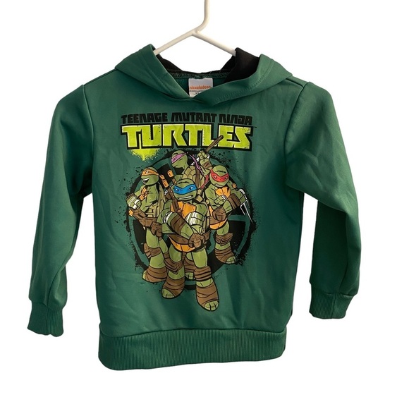 Nicklelodeon Green Teenage Ninja Turtle Long Sleeve Hooded Sweatshirt Sz XS 4/5 - Picture 1 of 4